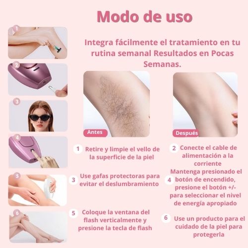 Depiladora IPL piel suave y sin vello en semanas.