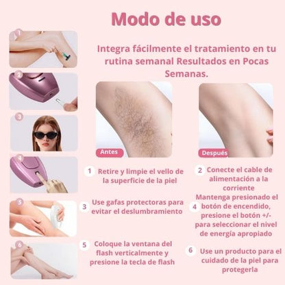 Depiladora IPL piel suave y sin vello en semanas.